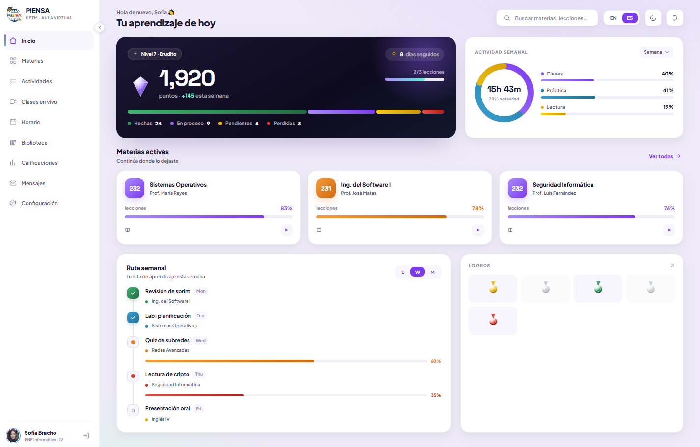 PIENSA virtual-classroom platform