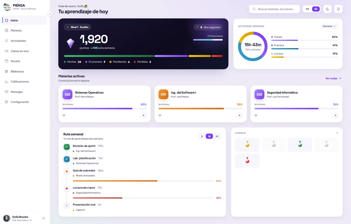 PIENSA virtual-classroom platform